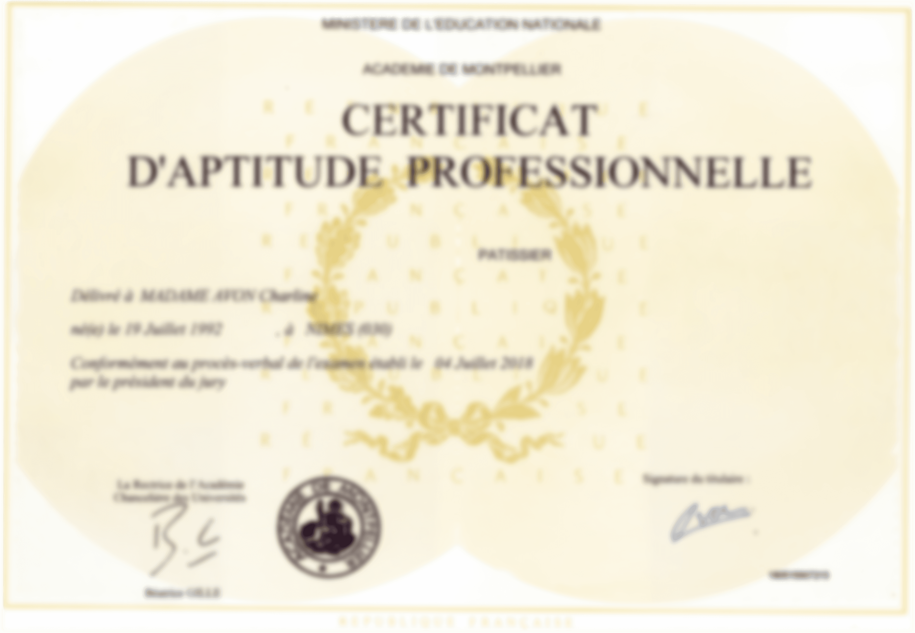 Diplôme CAP Pâtissier